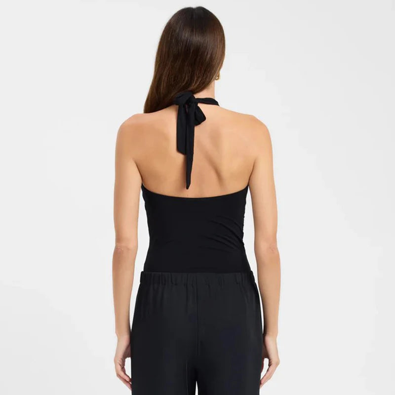 Hanging Neck Tie Hollow Out Metal Ring Strapless Backless Tank Top Mssza