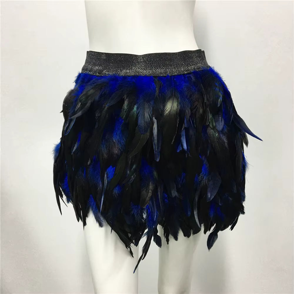 Harajuku Style Fluffy Feather Burning Rave Elastic Waist Skirts Mssza