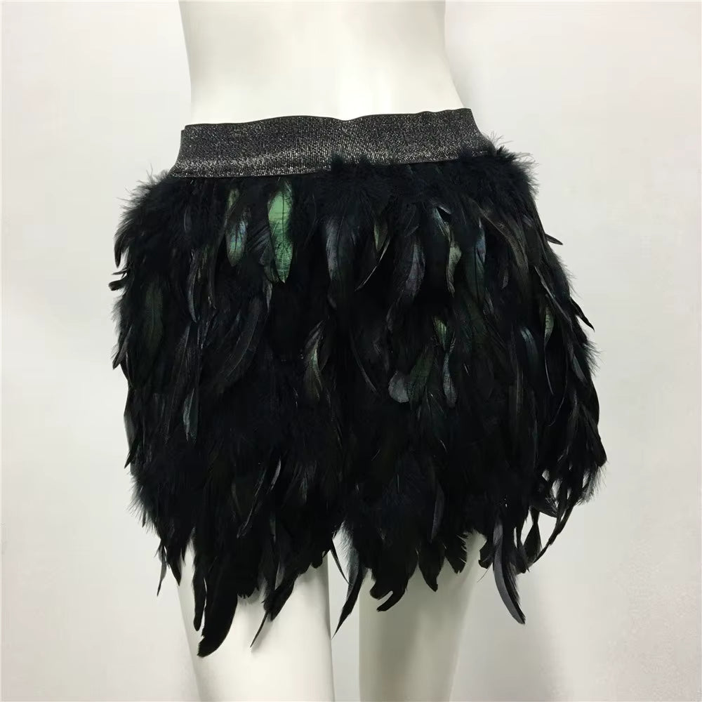 Harajuku Style Fluffy Feather Burning Rave Elastic Waist Skirts Mssza