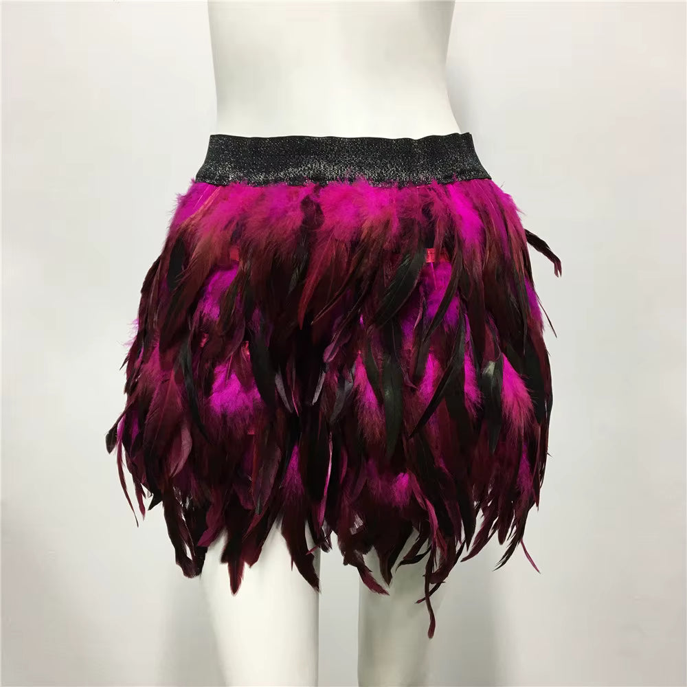Harajuku Style Fluffy Feather Burning Rave Elastic Waist Skirts Mssza