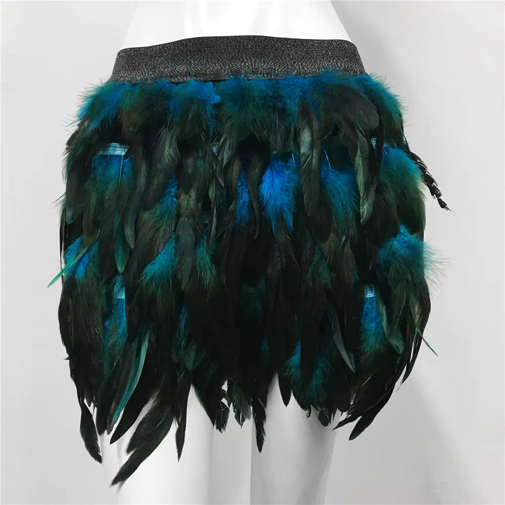 Harajuku Style Fluffy Feather Burning Rave Elastic Waist Skirts Mssza