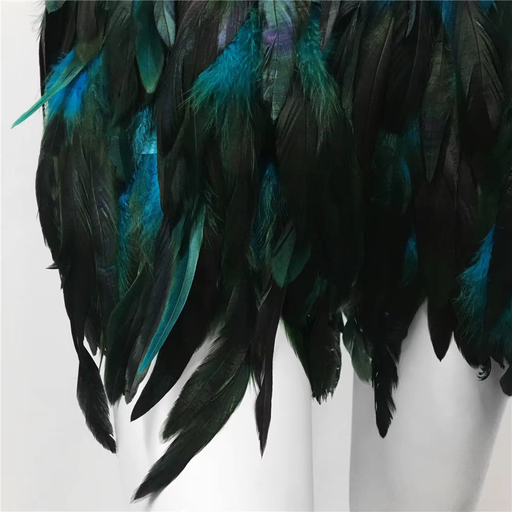 Harajuku Style Fluffy Feather Burning Rave Elastic Waist Skirts Mssza