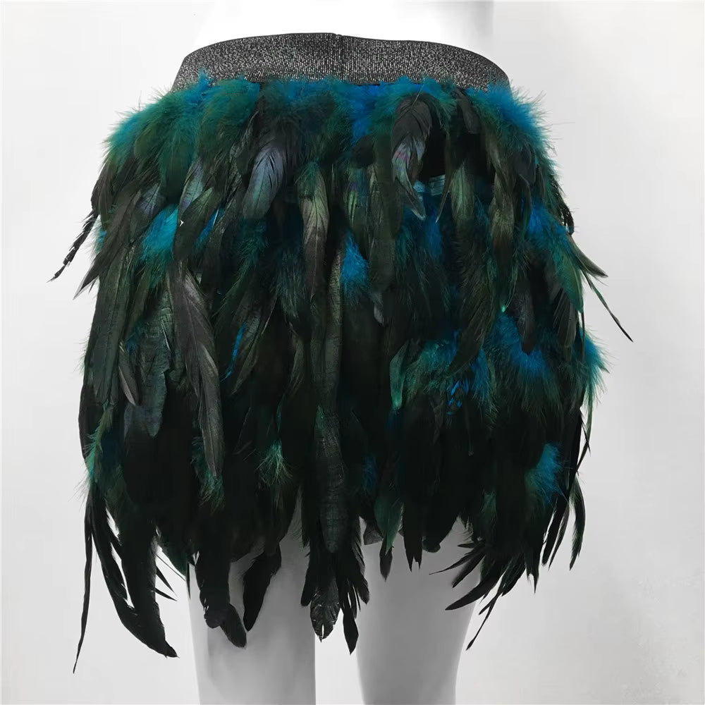 Harajuku Style Fluffy Feather Burning Rave Elastic Waist Skirts Mssza