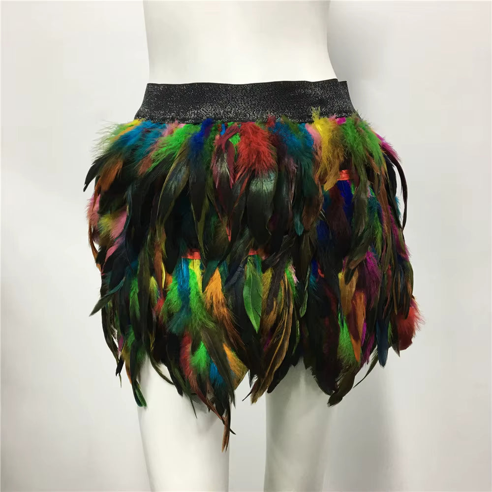 Harajuku Style Fluffy Feather Burning Rave Elastic Waist Skirts Mssza