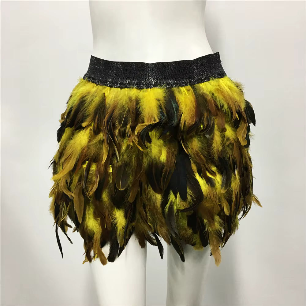 Harajuku Style Fluffy Feather Burning Rave Elastic Waist Skirts Mssza