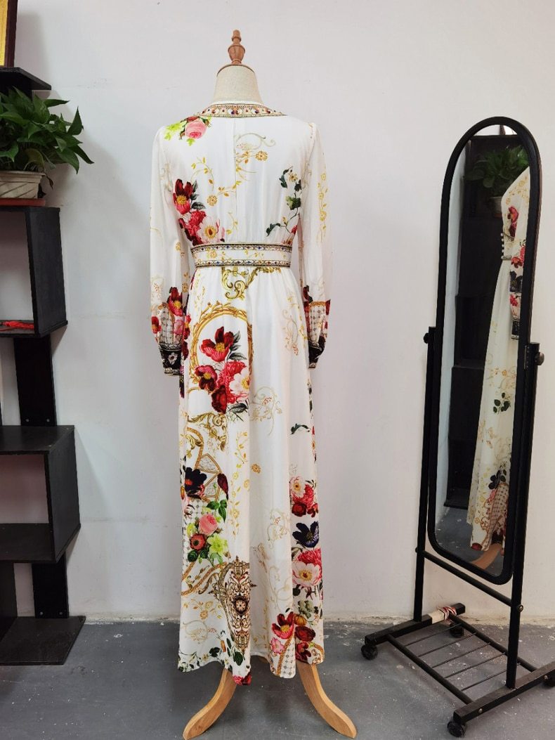 Long Sleeves Split Front Floral Printed High Street Dresses Mssaz Desses