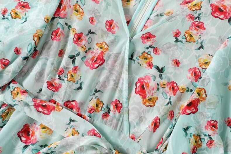 V Neck Short Sleeves Printed Sash Belt  Dress Mssaz Desses