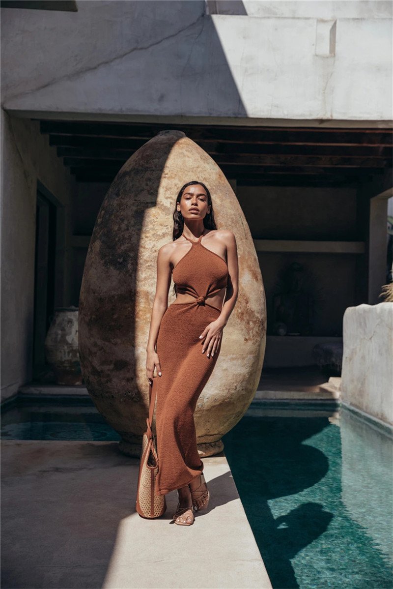Vacation Outfits Knitted Halter Maxi Dresses Mssaz Desses