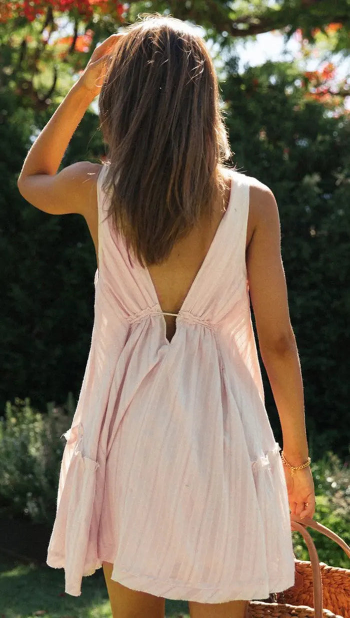 Plunging Neck Cotton Tunic Beach Cover-Up Mssaz Desses