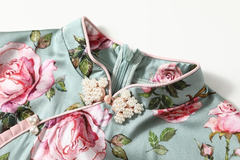 Vintage Stand Collar Short Sleeves Floral Printed Ruffles Elegant Dress Vestidos Mssaz Desses