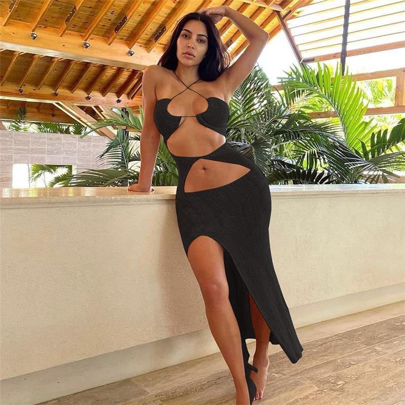 Beach Vacation Style Knitted Maxi Dresses Mssaz Desses