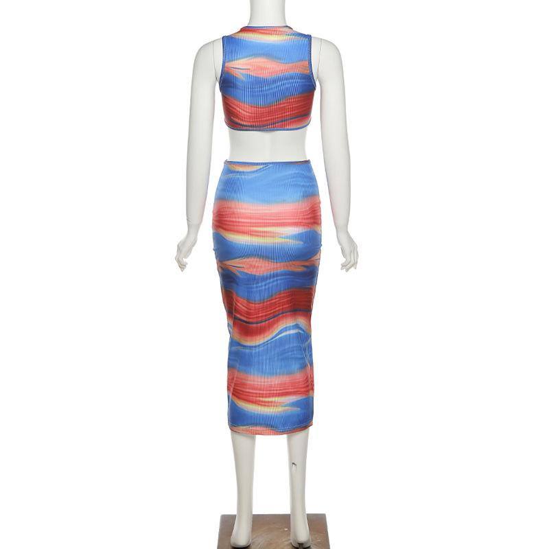 Colorful Print Vacation Long Dresses Cut Out Sleeveless Bodycon Dress Mssaz Desses