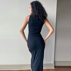 Vacation Button Up Split V Neck Sleeveless Long Dress Mssaz Desses