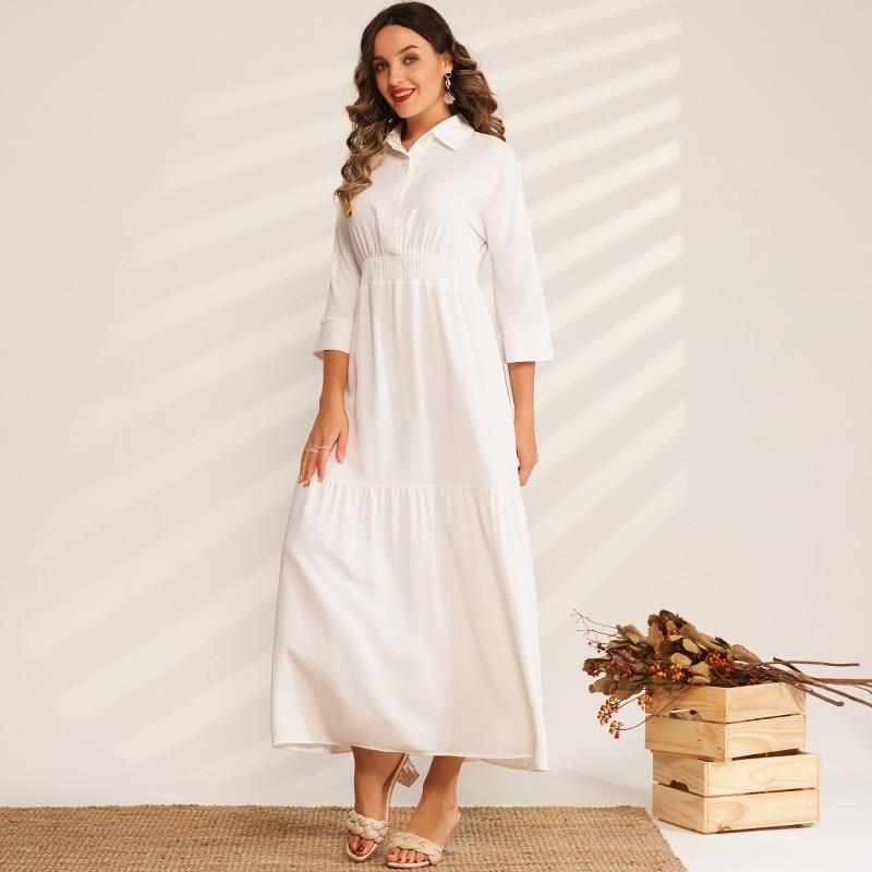 Ladies Solid Color High Waist Pleated Folds College Style Sweet Long Wild Woman Pure White Dress Mssaz Desses