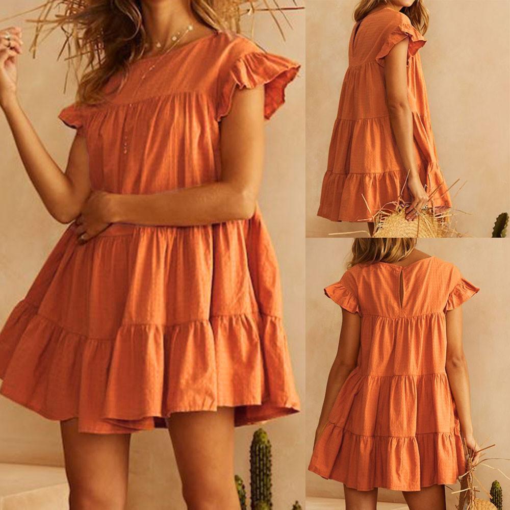 Casual Ruffle O Neck Short Sleeve Dress Mssaz Desses