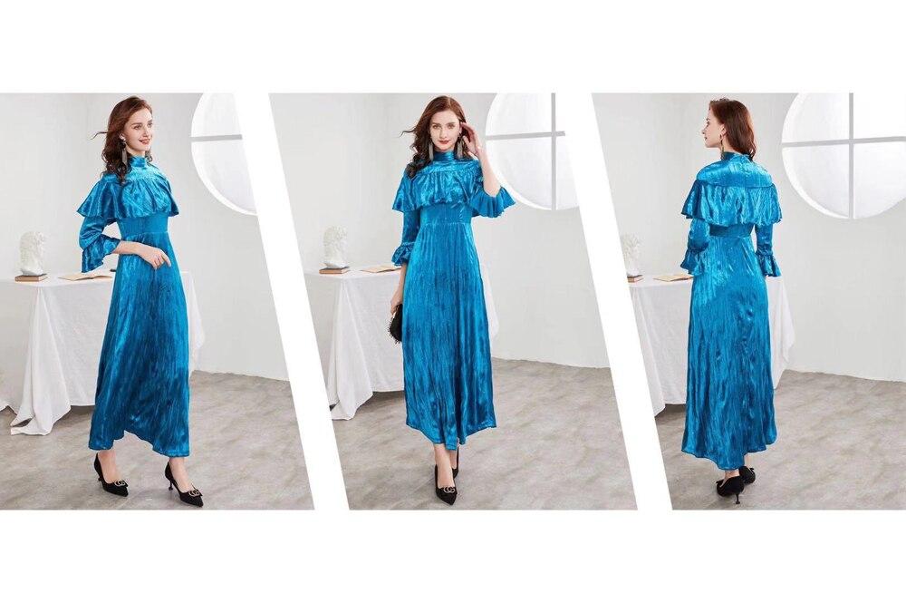 O Neck Long Sleeves Beaded Ruffles Elegant A Line Maxi Party Prom Dress Mssaz Desses