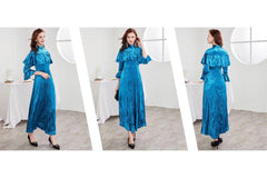 O Neck Long Sleeves Beaded Ruffles Elegant A Line Maxi Party Prom Dress Mssaz Desses
