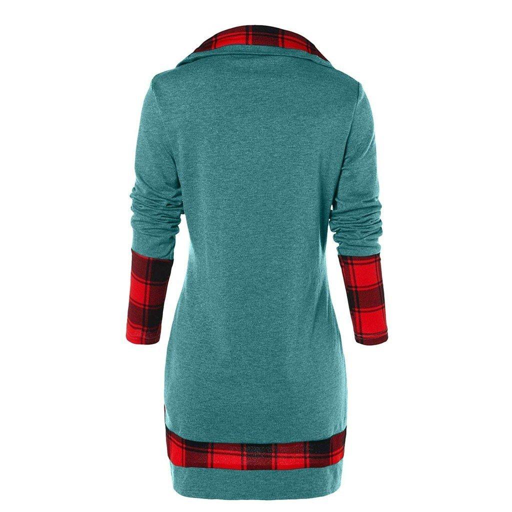 Plaid Colorblock Button Asymmetric Layered Dress Mssaz Desses
