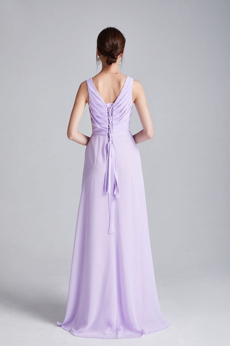 Split Ruched Lace Up Back Casual Long Prom Dresses Mssaz Desses