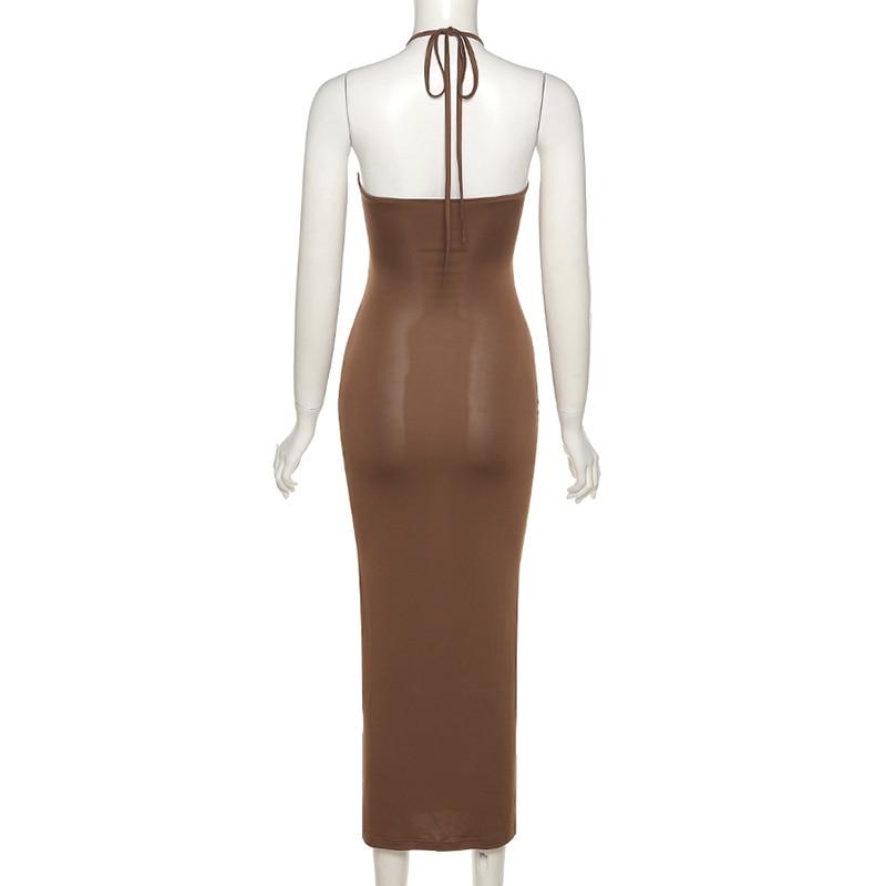 Hollow Out Halter Backless Bodycon Dress Mssaz Desses