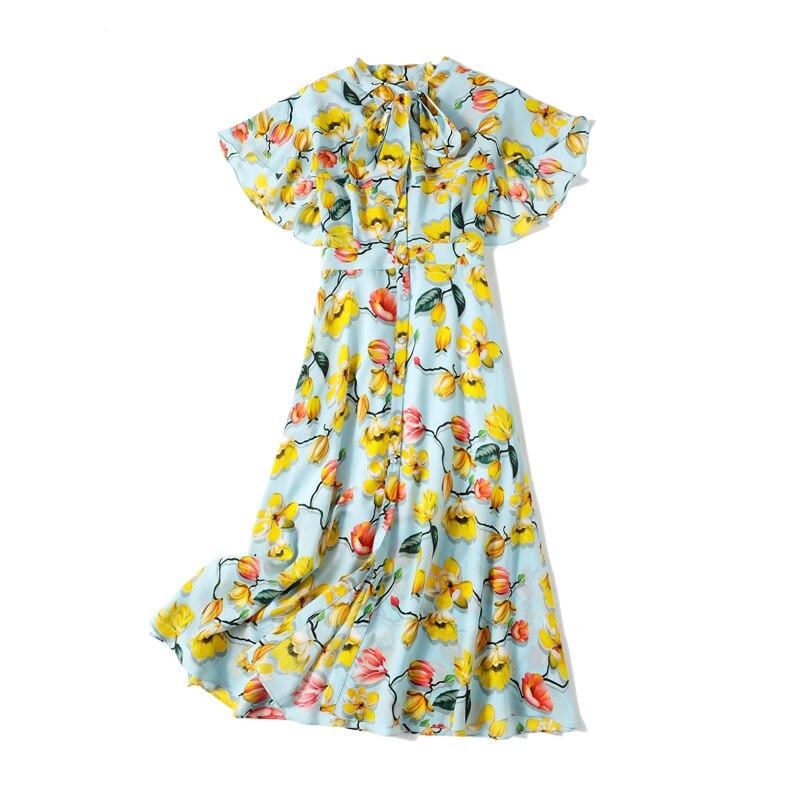Lace Up Bow Collar Ruffles Printed Cape Sleeves Elegant Holiday Dress Mssaz Desses