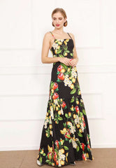 Spaghetti Straps Printed Long Party Prom Maxi Dresses Mssaz Desses