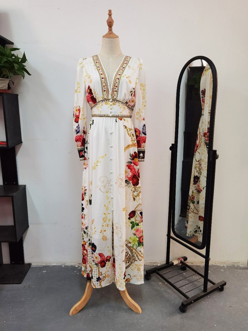 Long Sleeves Split Front Floral Printed High Street Dresses Mssaz Desses