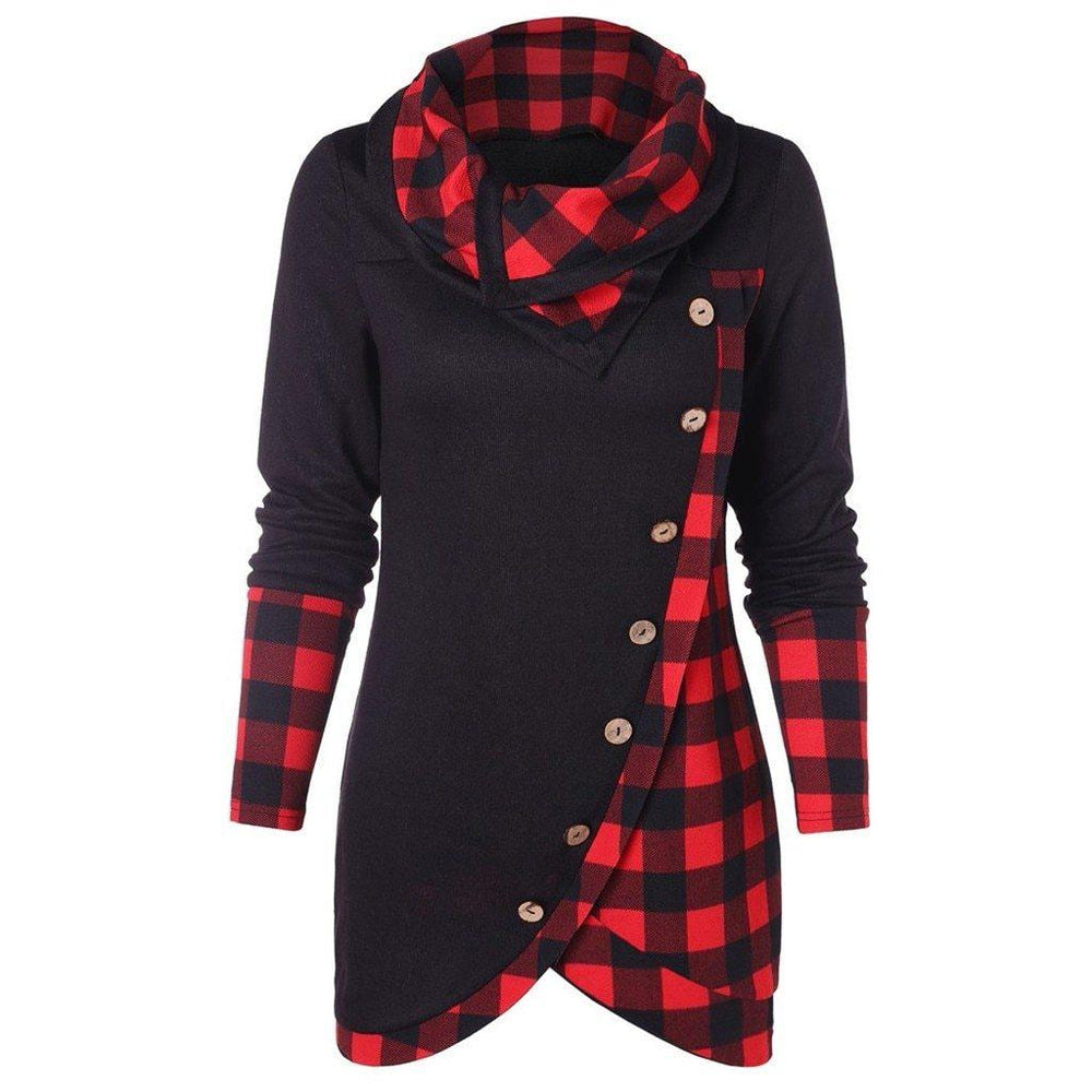 Plaid Colorblock Button Asymmetric Layered Dress Mssaz Desses