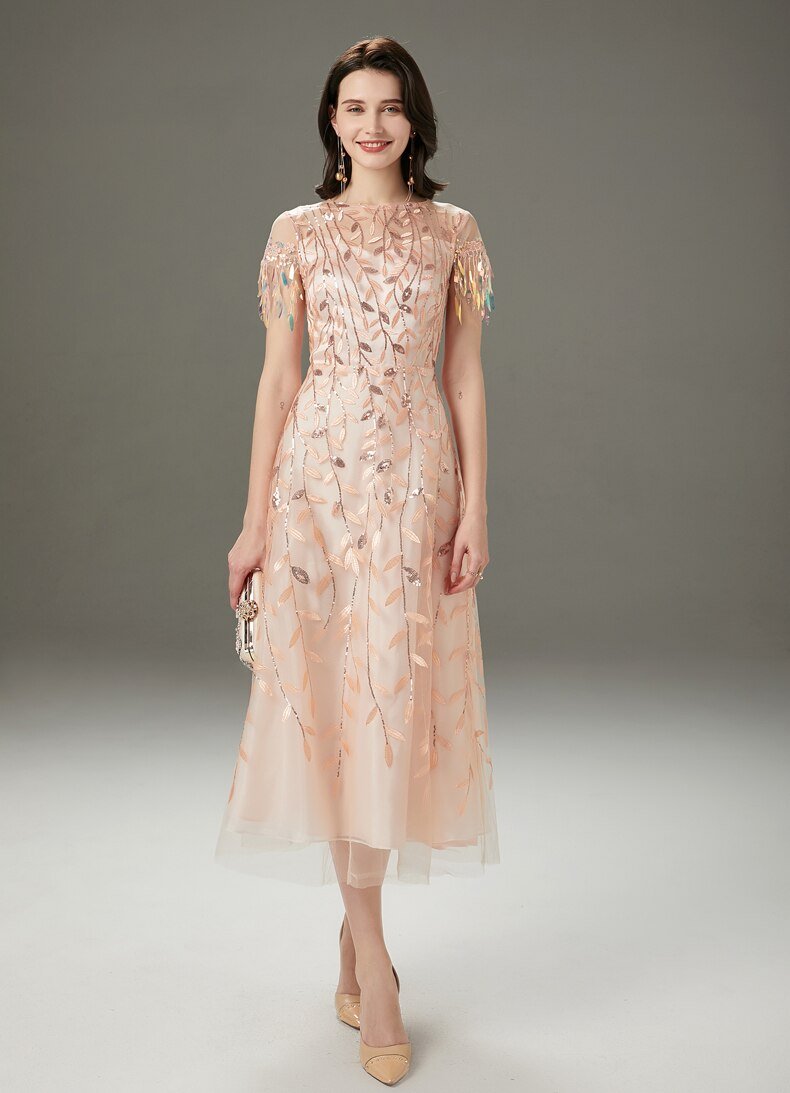 Embroidery Beaded Layered Mid Calf Dresses Mssaz Desses
