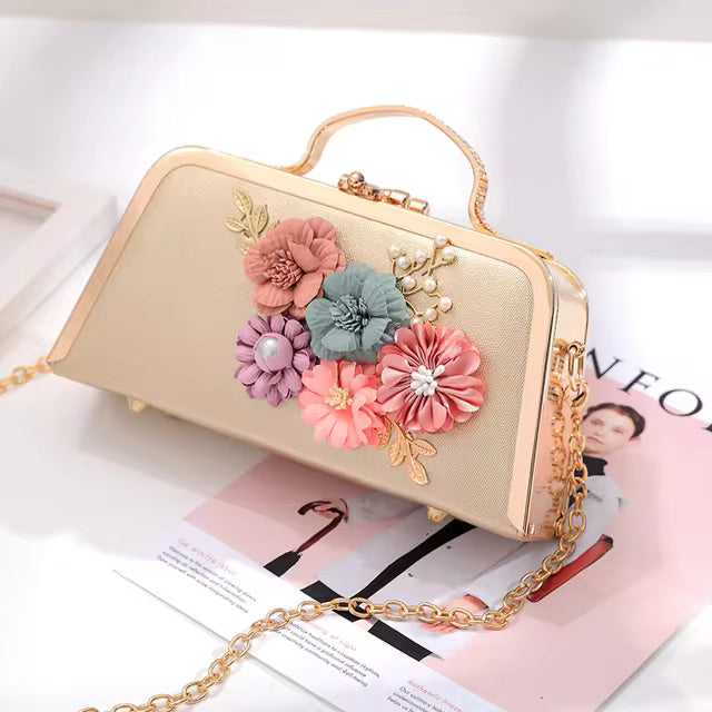 Pearl Flower Chain Party Packs High-end Leather Handbag Mssza