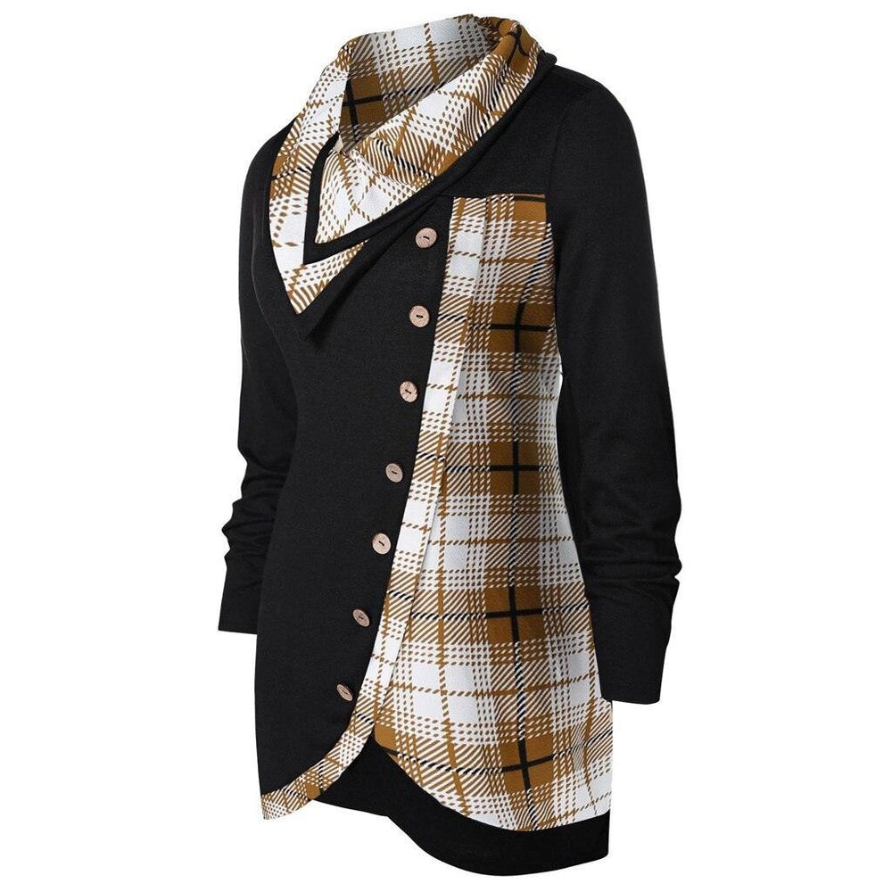 Plaid Colorblock Button Asymmetric Layered Dress Mssaz Desses