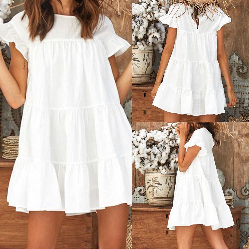 Casual Ruffle O Neck Short Sleeve Dress Mssaz Desses