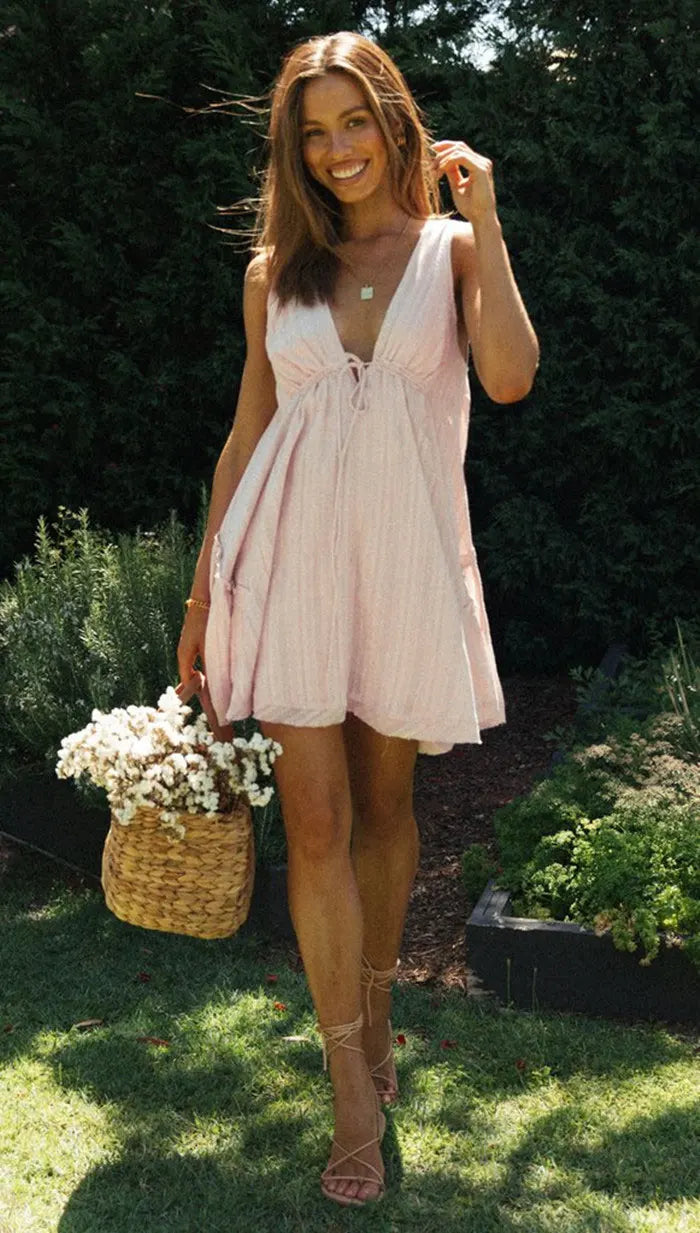 Plunging Neck Cotton Tunic Beach Cover-Up Mssaz Desses