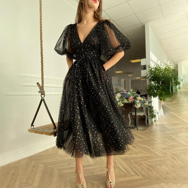Black Mesh Starry Tulle Elegant Dresses Mssaz Desses