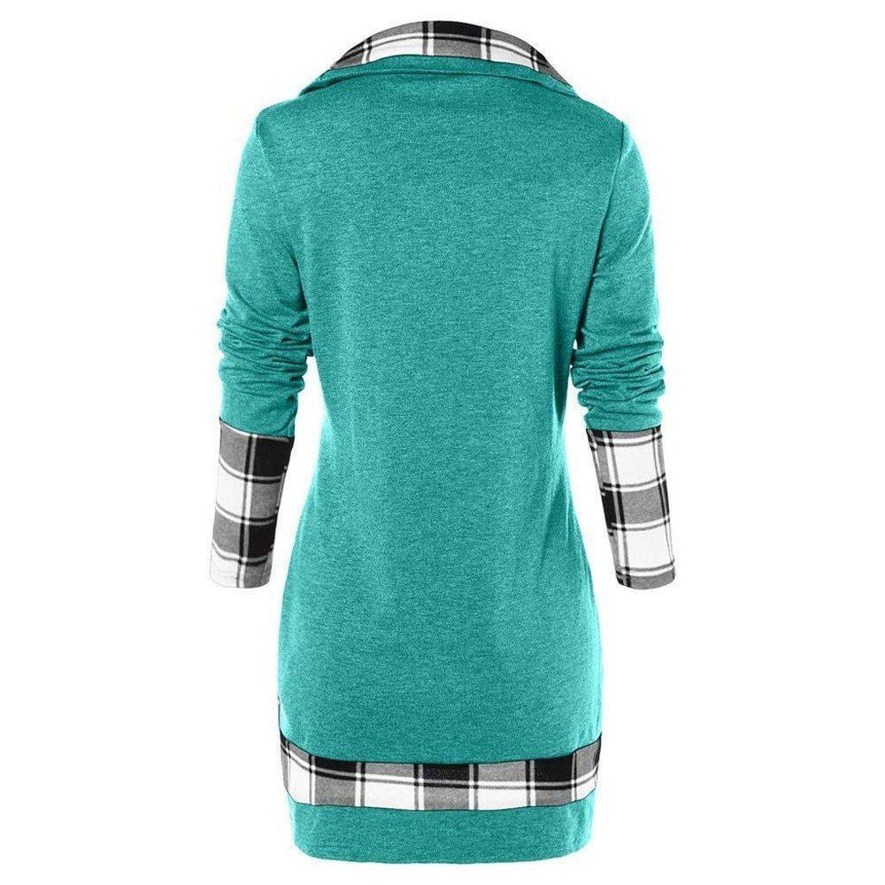Plaid Colorblock Button Asymmetric Layered Dress Mssaz Desses