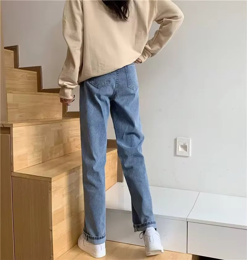 Heart Embroidery Straight Leg High Waisted Jeans Mssza
