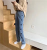 Heart Embroidery Straight Leg High Waisted Jeans Mssza