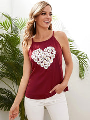 Heart Print Round Neck Sleeveless Cami Mssza