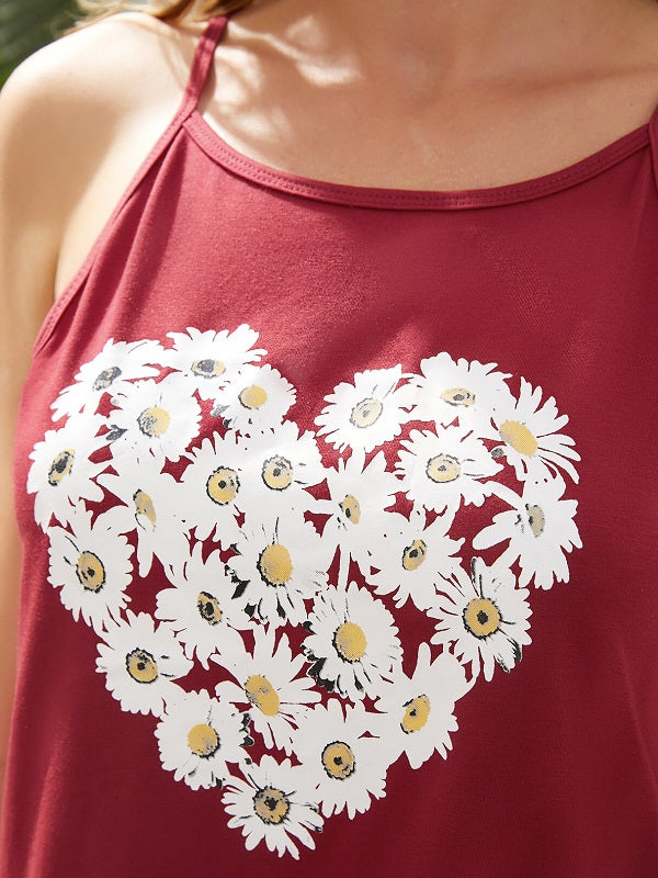 Heart Print Round Neck Sleeveless Cami Mssza