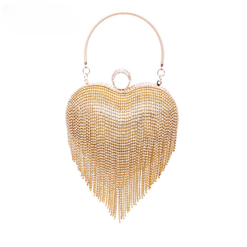 Heart Tassel Clutch Bag For Women luxury Rainstone Evening Party Wedding Handbag Purse Metal Tote bridal Clutch Mssza
