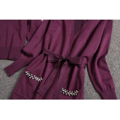 Heavy-work Diamond Cardigans Sweater Pants Suit Mssza