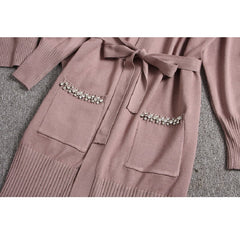 Heavy-work Diamond Cardigans Sweater Pants Suit Mssza