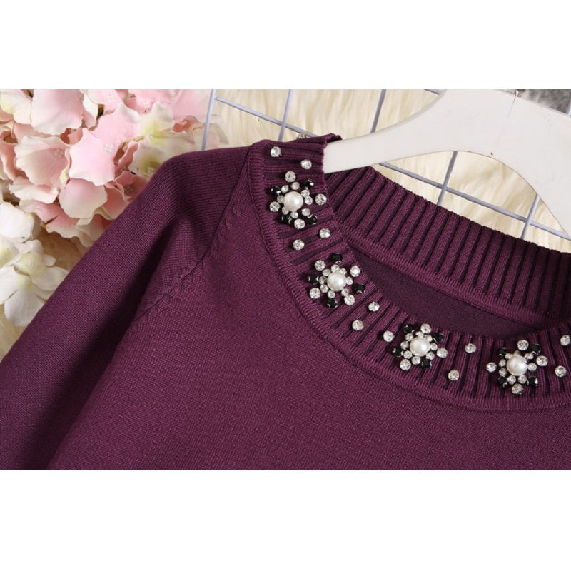 Heavy-work Diamond Cardigans Sweater Pants Suit Mssza