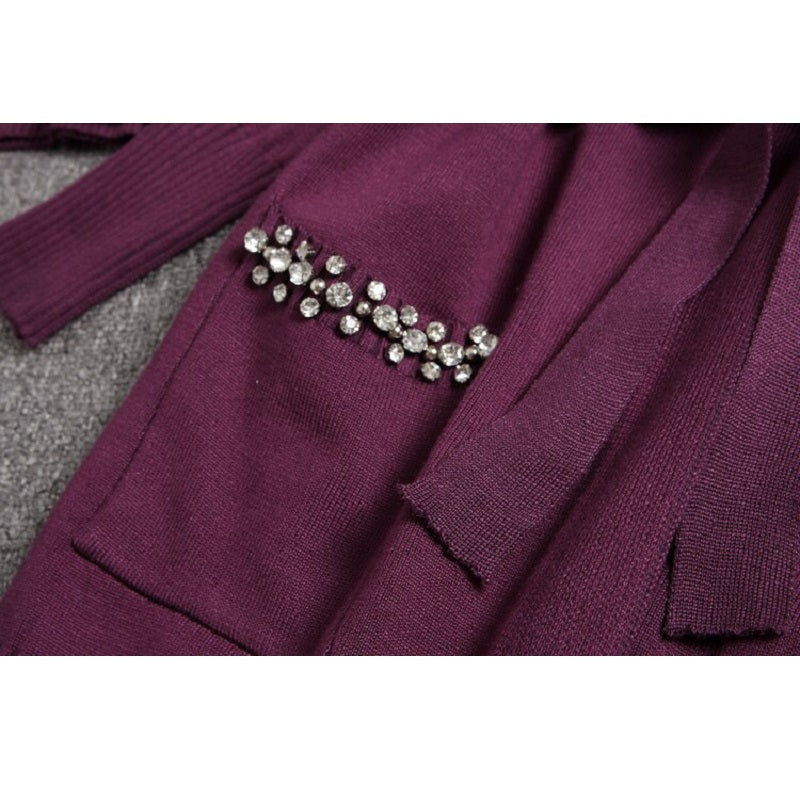 Heavy-work Diamond Cardigans Sweater Pants Suit Mssza