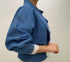 Vintage Turn-down Collar Puff Sleeve Ruffles Cropped Denim Top Mssza