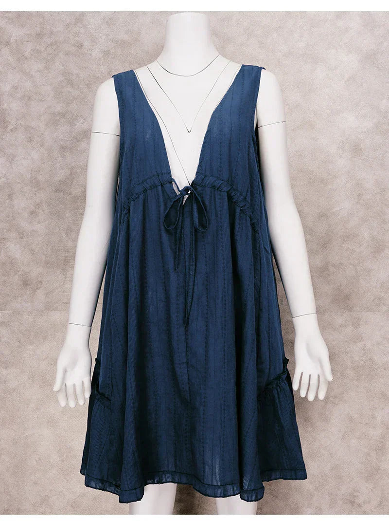 Plunging Neck Cotton Tunic Beach Cover-Up Mssaz Desses