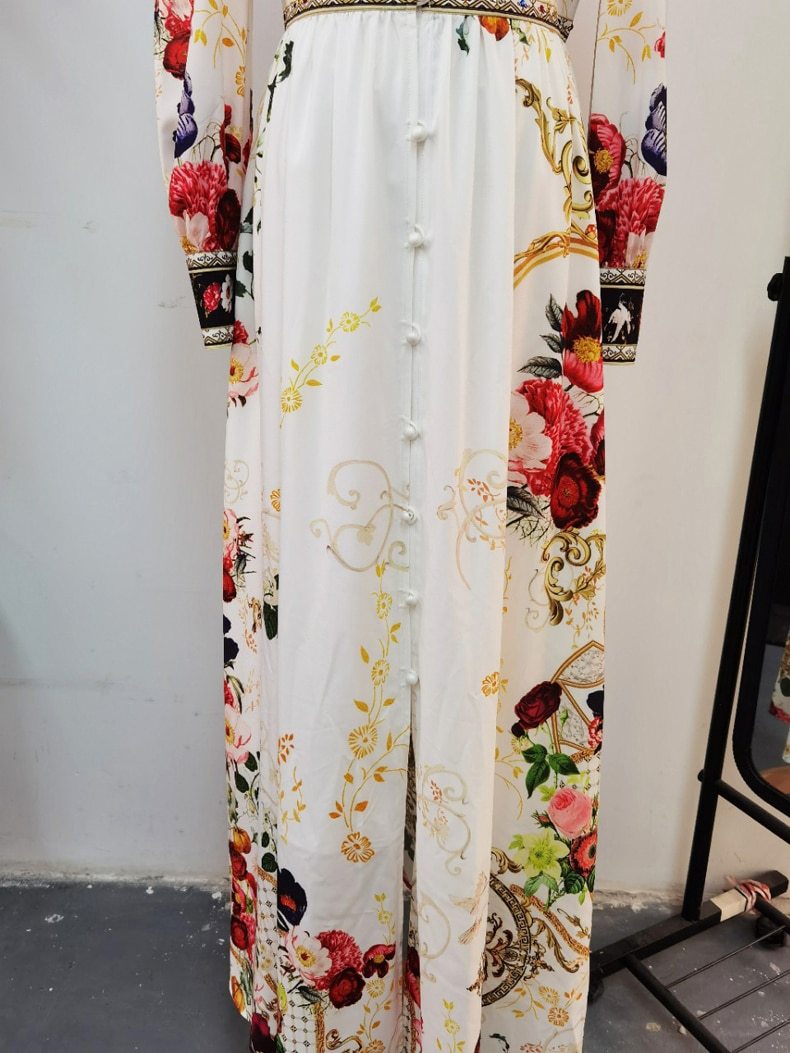 Long Sleeves Split Front Floral Printed High Street Dresses Mssaz Desses