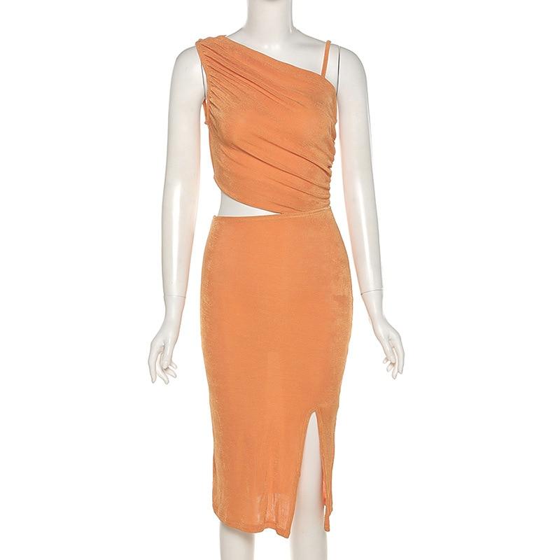 Solid Hollow Out One Shoulder Bodyocn Dress Mssaz Desses