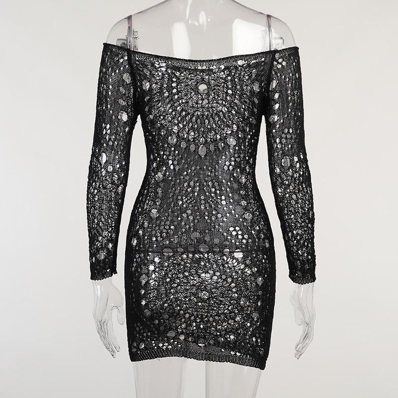 Spring  Hollow Out Crochet Knit Bodycon Dress Mssaz Desses