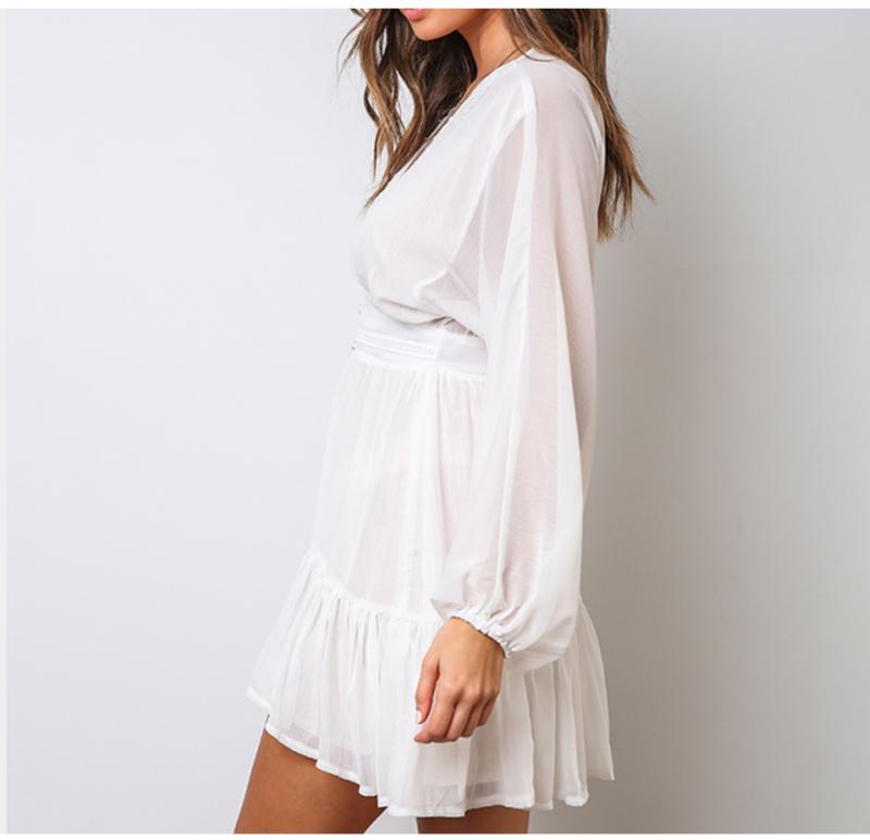 V Neck Spring  Dress Lace Long Sleeve Mini Party Dress Mssaz Desses